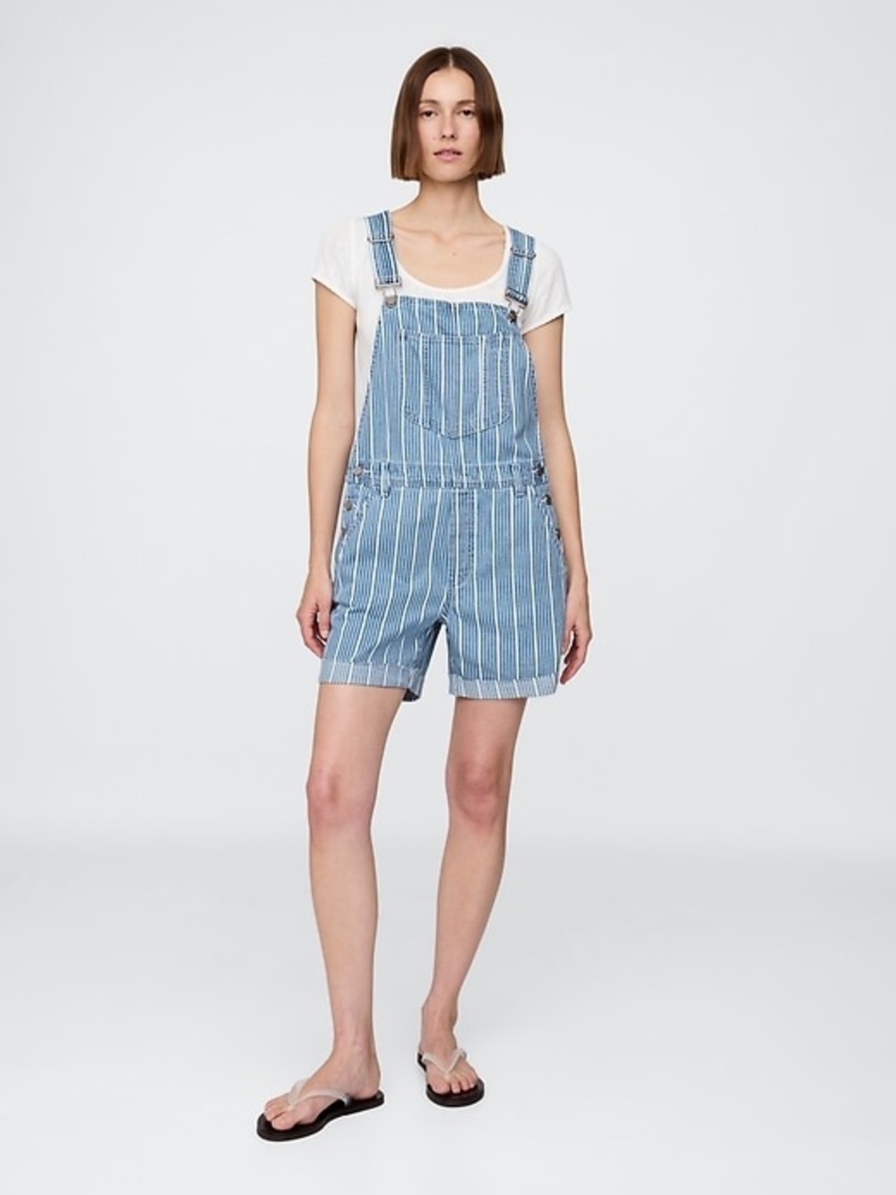 GAP Blue and White Striped Denim Short Overalls